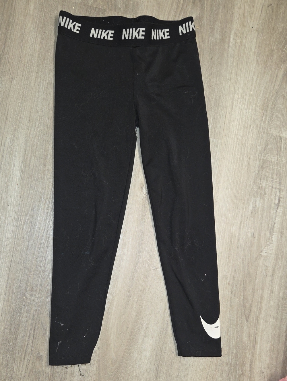 Nike Black Girls' Leggings with White Swoosh and Branded Waistband